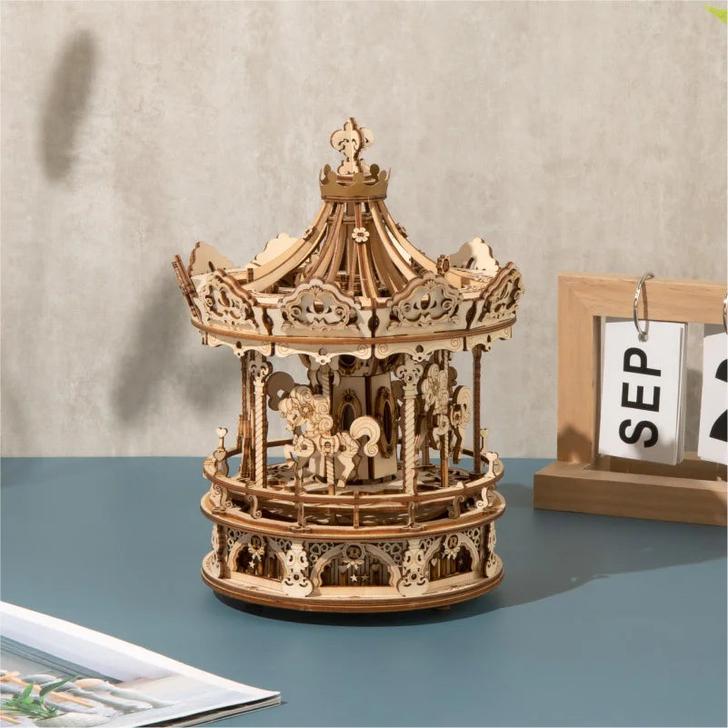 Robotime Drewniane Puzzle 3D - Karuzela Pozytywka 336 Elementów