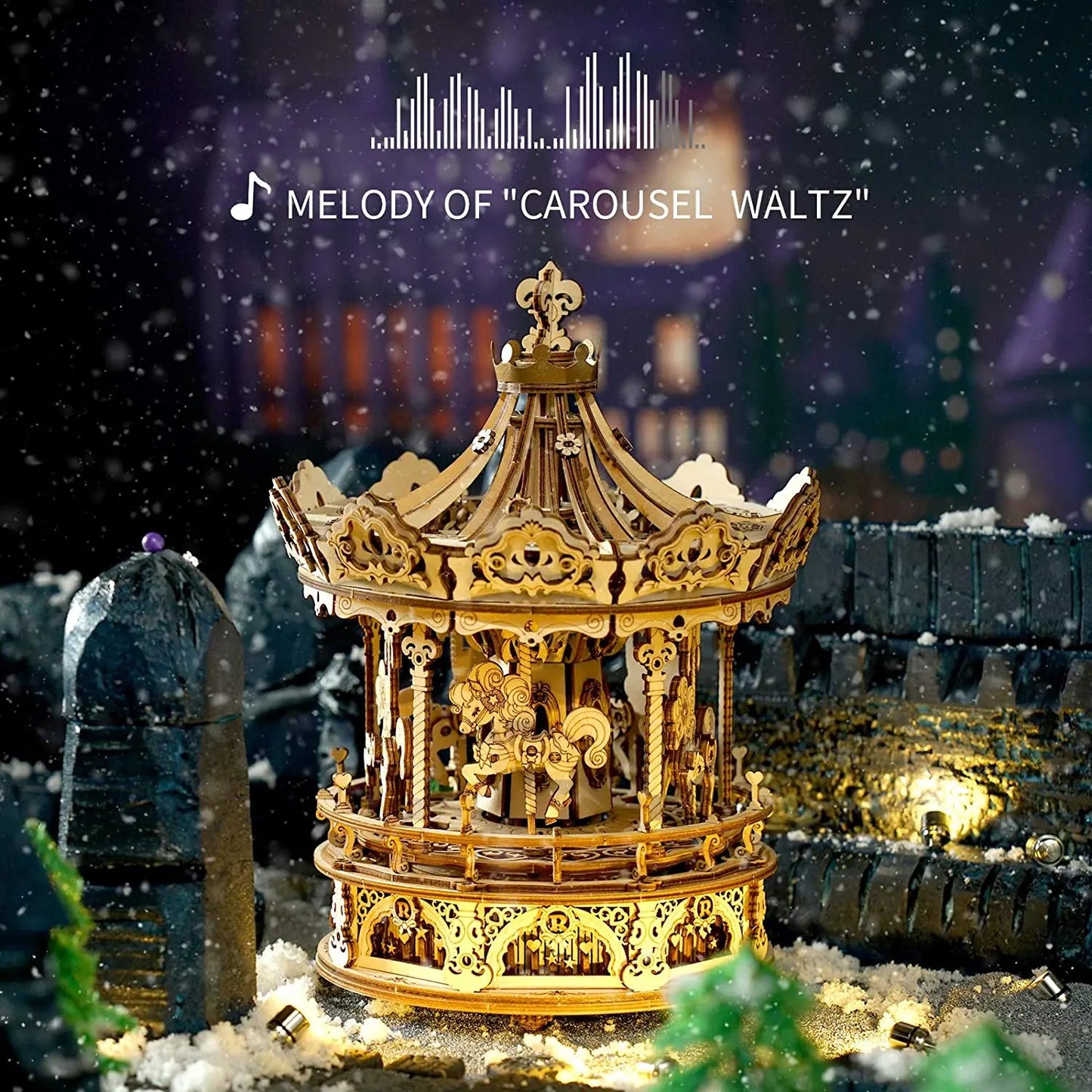 Robotime Drewniane Puzzle 3D - Karuzela Pozytywka 336 Elementów